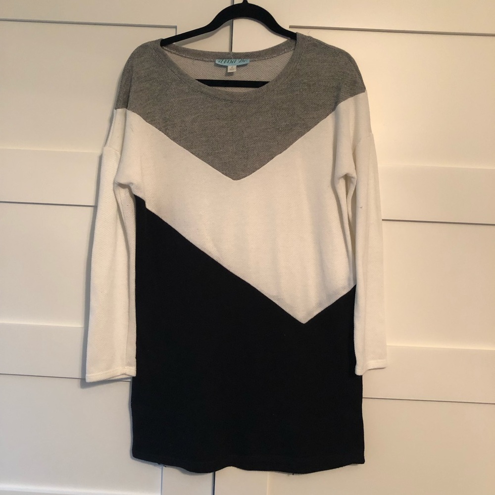 Chevron Sweater Dress - Black/White/Gray